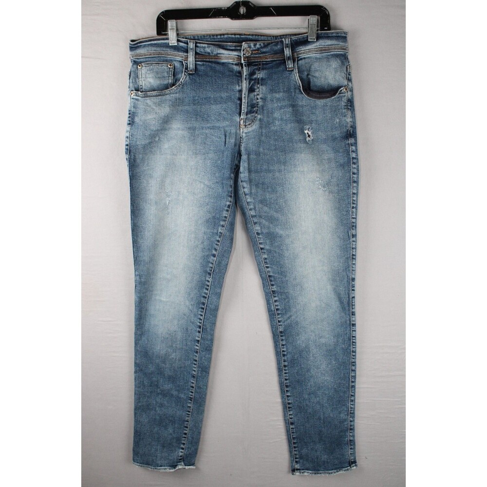 Chevignon Rider Jeans Mens 34 Blue Denim Pants Button Fly Top Button Replaced